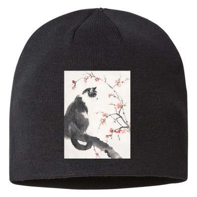 Cherry Blossom Cat Japanese Graphical Art Ink Style Sustainable Beanie