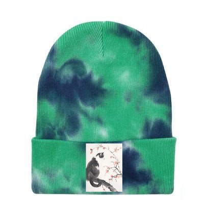 Cherry Blossom Cat Japanese Graphical Art Ink Style Tie Dye 12in Knit Beanie