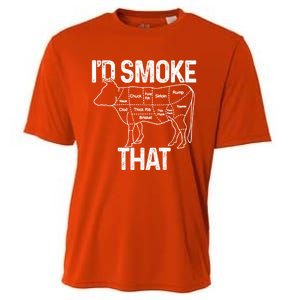 Chef Butcher Cook Bbq Id Smoke That Cow Beef Funny Gift Cooling Performance Crew T-Shirt