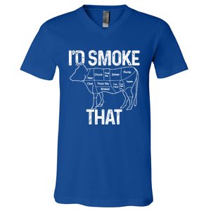 Chef Butcher Cook Bbq Id Smoke That Cow Beef Funny Gift V-Neck T-Shirt