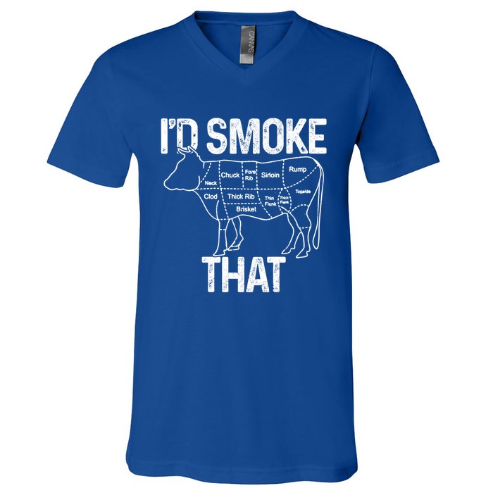 Chef Butcher Cook Bbq Id Smoke That Cow Beef Funny Gift V-Neck T-Shirt