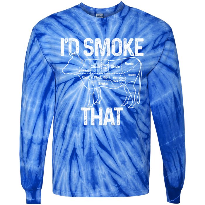 Chef Butcher Cook Bbq Id Smoke That Cow Beef Funny Gift Tie-Dye Long Sleeve Shirt