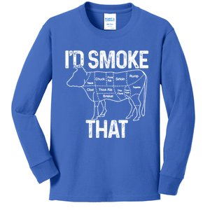 Chef Butcher Cook Bbq Id Smoke That Cow Beef Funny Gift Kids Long Sleeve Shirt