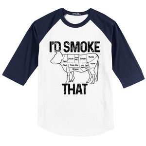 Chef Butcher Cook Bbq Id Smoke That Cow Beef Funny Gift Baseball Sleeve Shirt