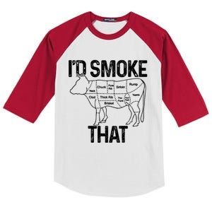 Chef Butcher Cook Bbq Id Smoke That Cow Beef Funny Gift Kids Colorblock Raglan Jersey