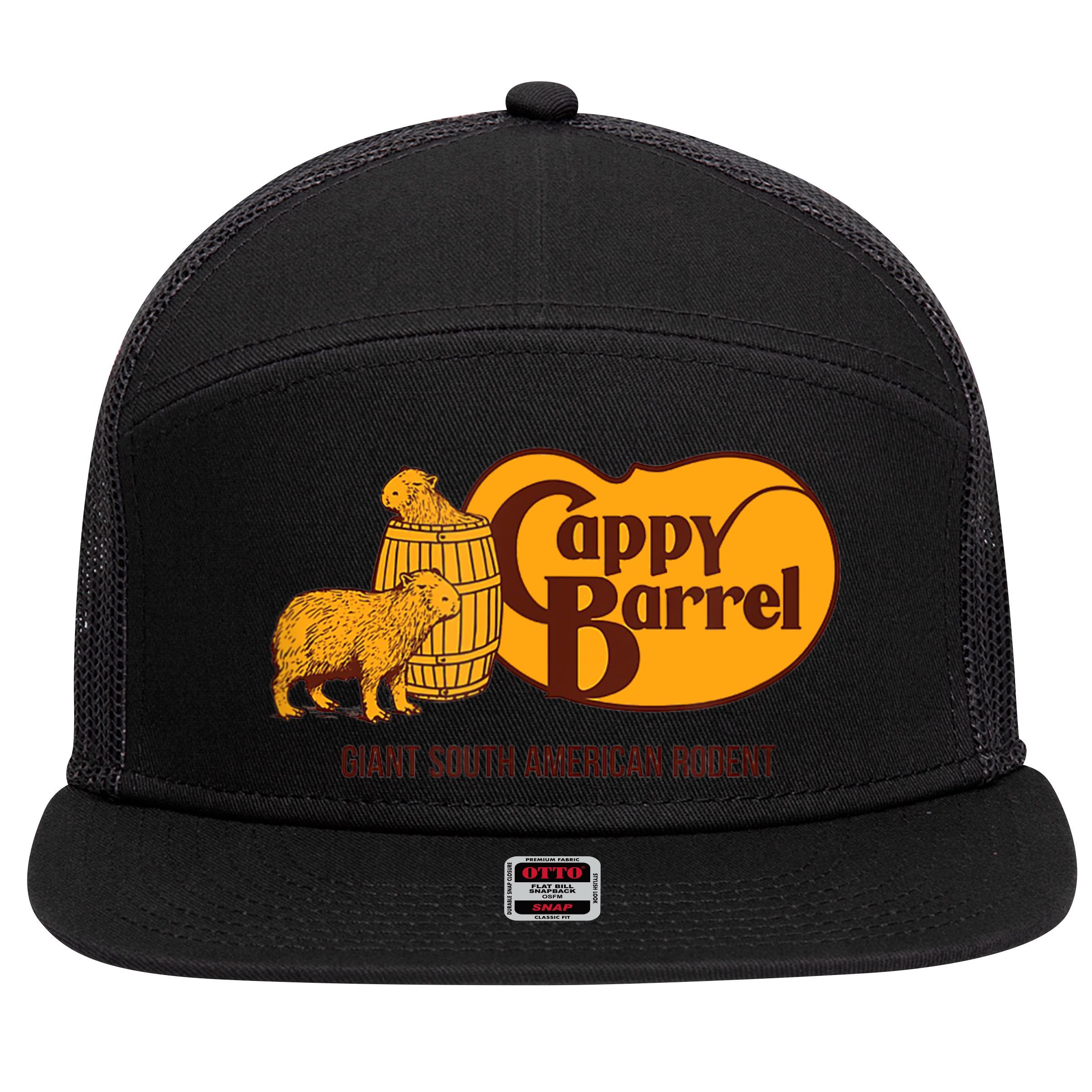Cappy Barrel; Capybara Campaign Store Logo 7 Panel Mesh Trucker Snapback Hat