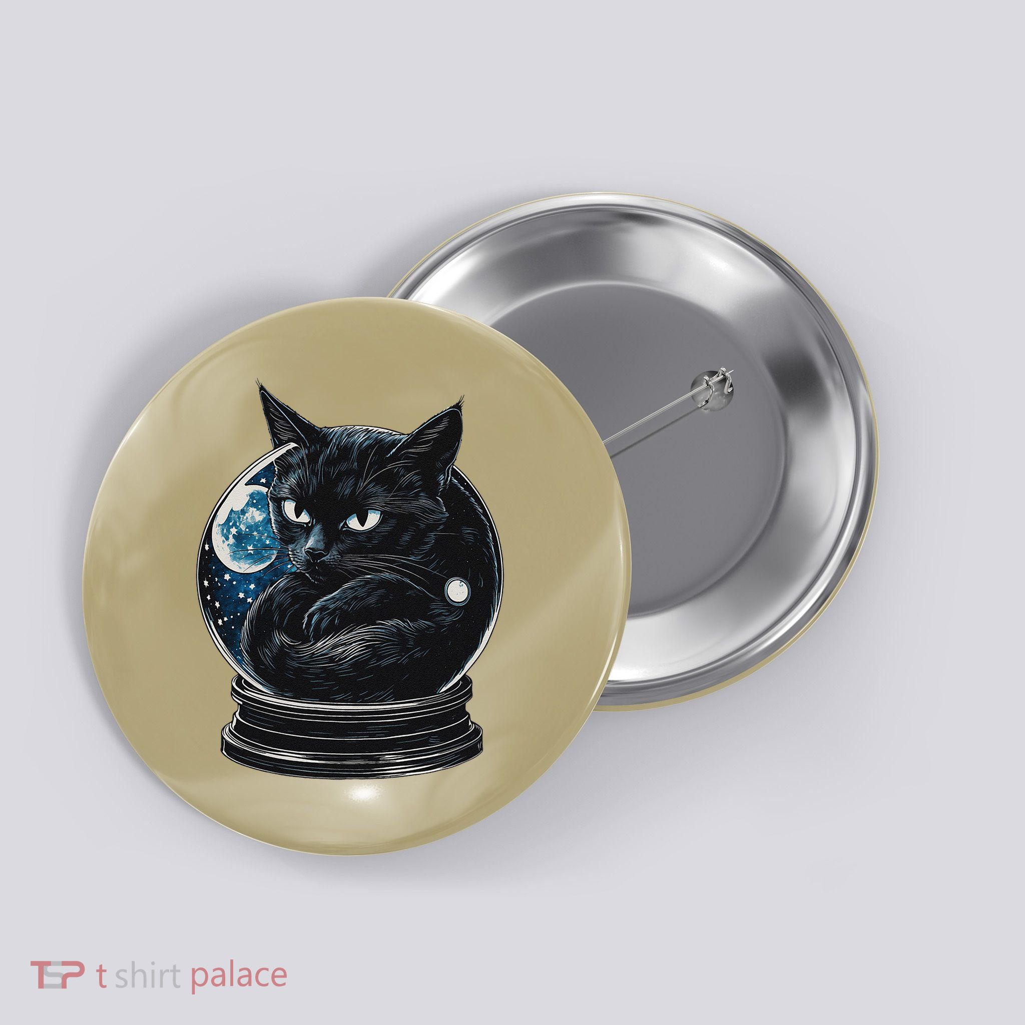 Cosmic Black Cat Crystal Globe Button