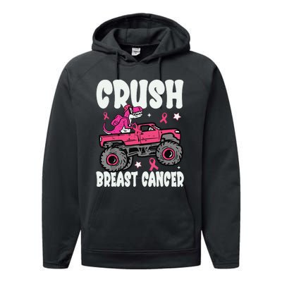 Crush Breast Cancer Dinosaur Truck Awareness Performance Fleece Hoodie