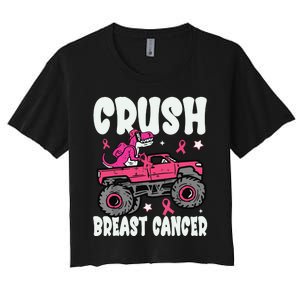 Crush Breast Cancer Dinosaur Truck Awareness Women's Crop Top Tee