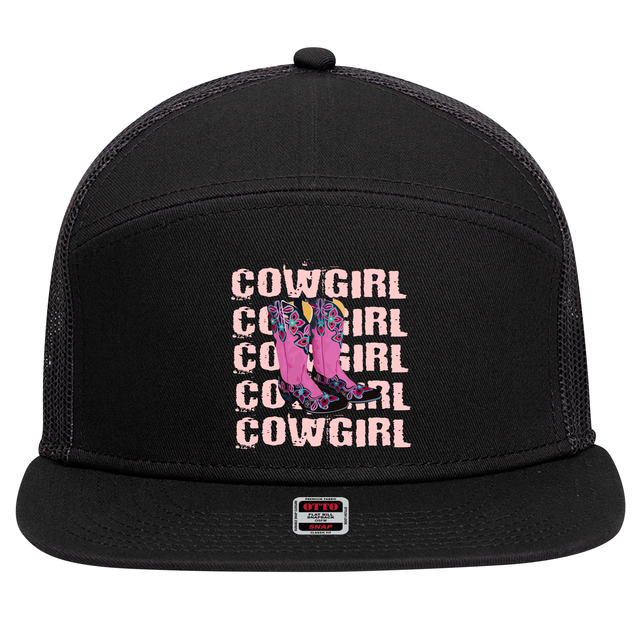 Cowgirl Boots 7 Panel Mesh Trucker Snapback Hat