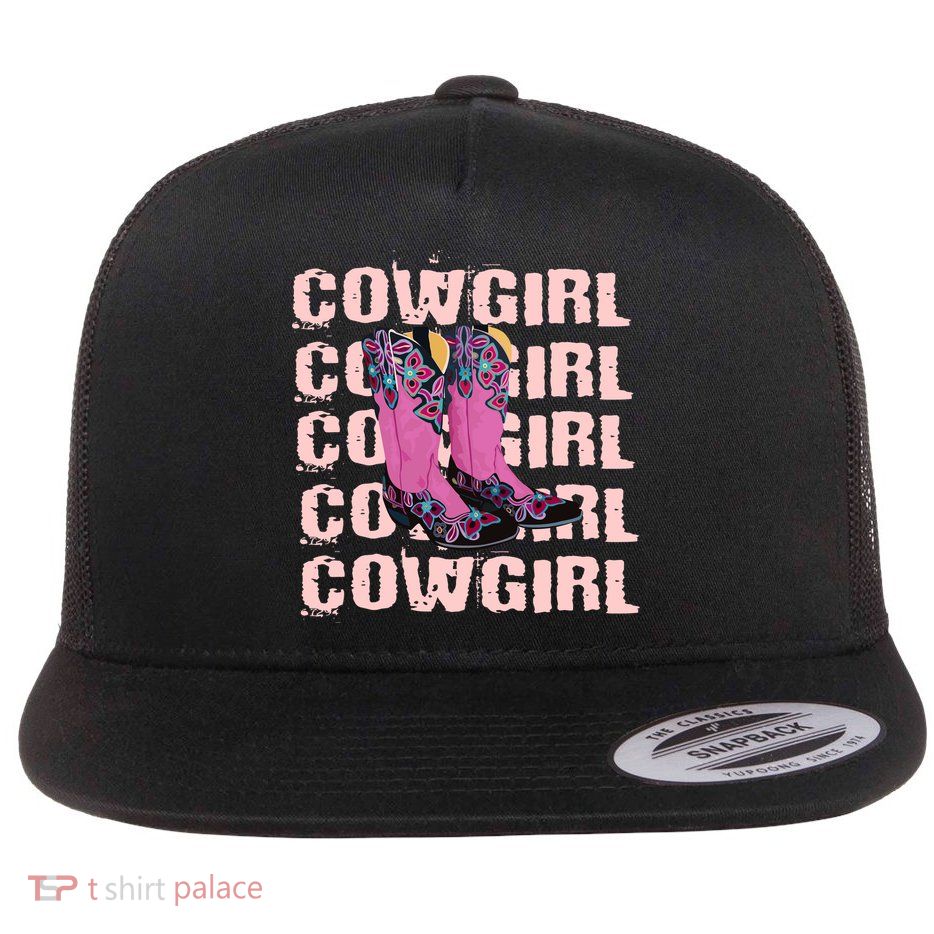 Cowgirl Boots Flat Bill Trucker Hat