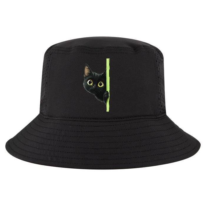 Cute Black Cat Peeking Curious Kitten 1 Cool Comfort Performance Bucket Hat