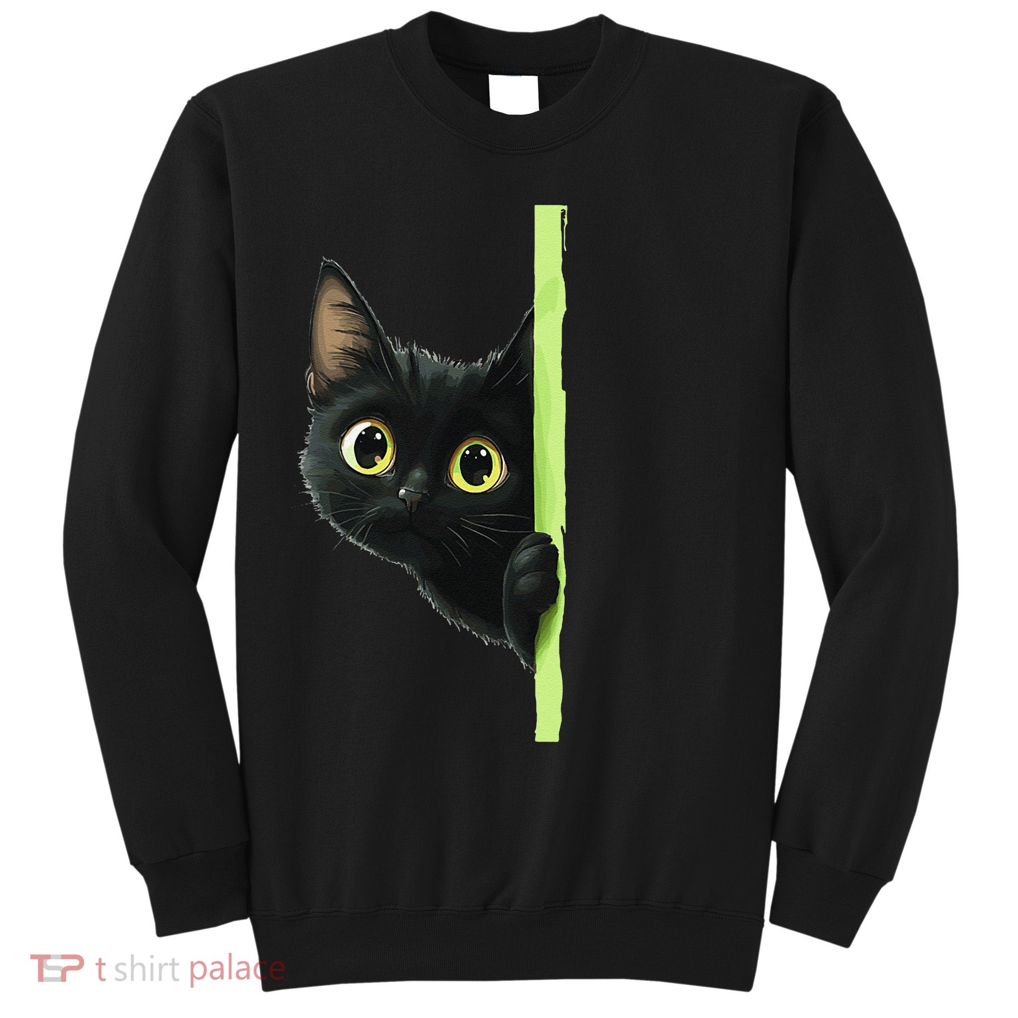 Cute Black Cat Peeking Curious Kitten 1 Sweatshirt