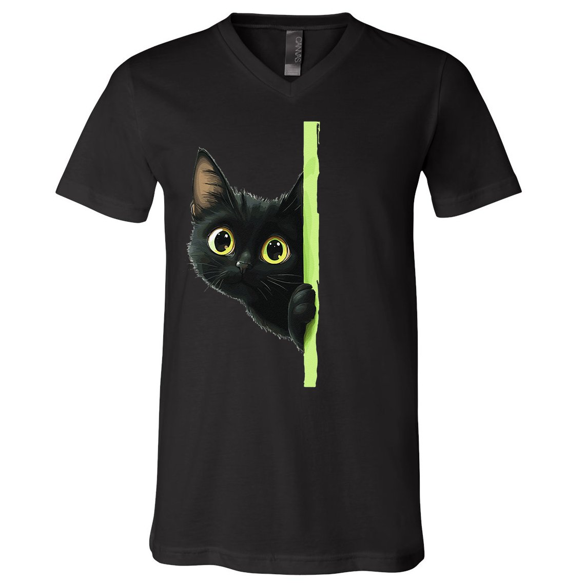 Cute Black Cat Peeking Curious Kitten 1 V-Neck T-Shirt