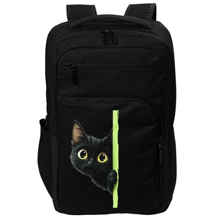 Cute Black Cat Peeking Curious Kitten 1 Impact Tech Backpack