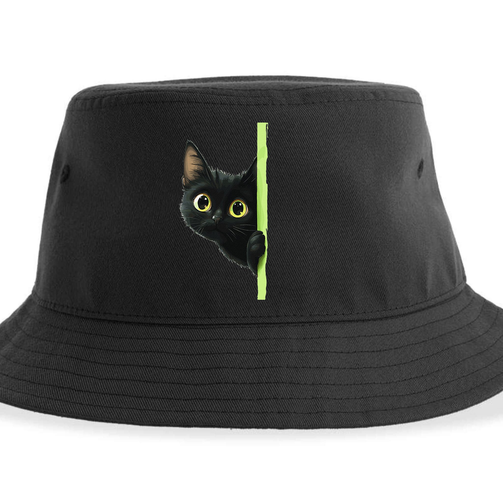 Cute Black Cat Peeking Curious Kitten 1 Sustainable Bucket Hat