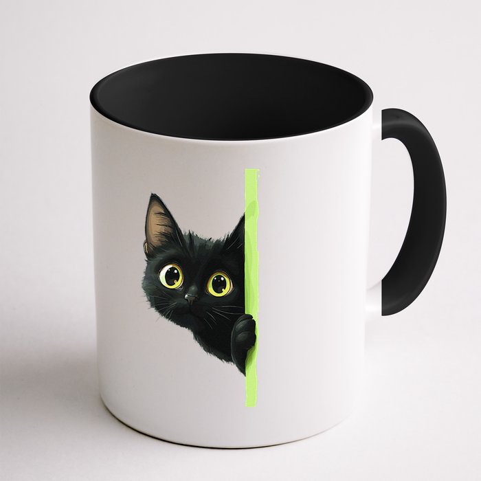 Cute Black Cat Peeking Curious Kitten 1 Mug