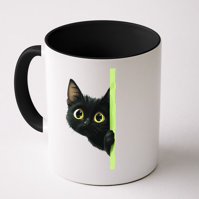 Cute Black Cat Peeking Curious Kitten 1 Mug