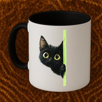 Cute Black Cat Peeking Curious Kitten 1 Mug