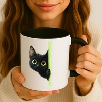 Cute Black Cat Peeking Curious Kitten 1 Mug