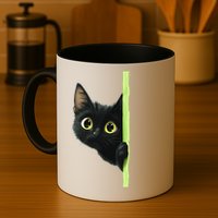Cute Black Cat Peeking Curious Kitten 1 Mug
