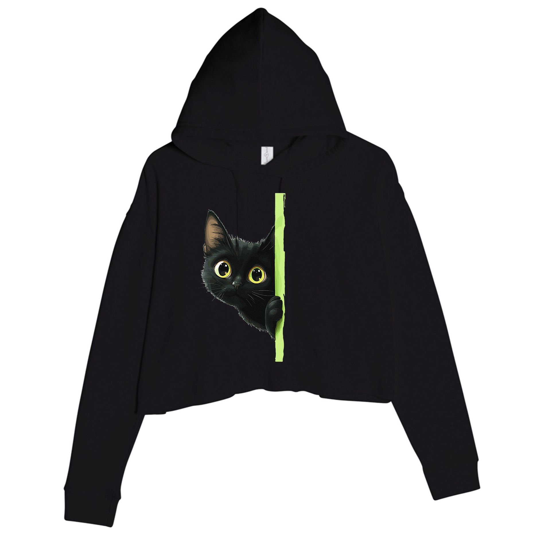 Cute Black Cat Peeking Curious Kitten 1 Crop Fleece Hoodie