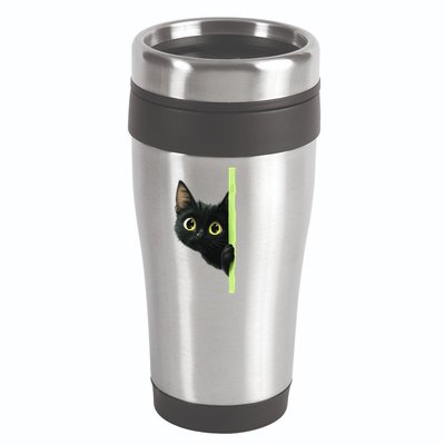 Cute Black Cat Peeking Curious Kitten 1 16oz Travel Tumbler