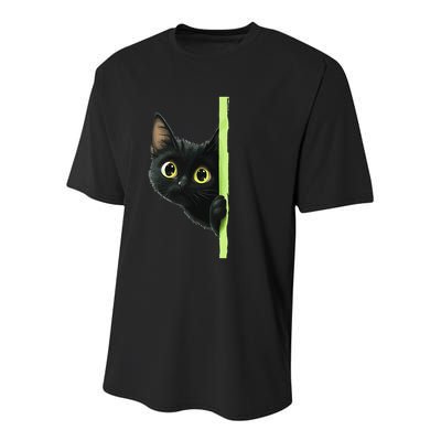 Cute Black Cat Peeking Curious Kitten 1 Youth Performance Sprint T-Shirt