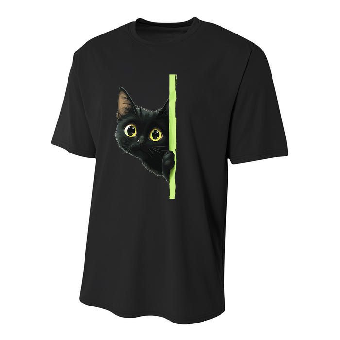 Cute Black Cat Peeking Curious Kitten 1 Youth Performance Sprint T-Shirt