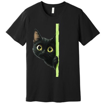 Cute Black Cat Peeking Curious Kitten 1 Premium T-Shirt
