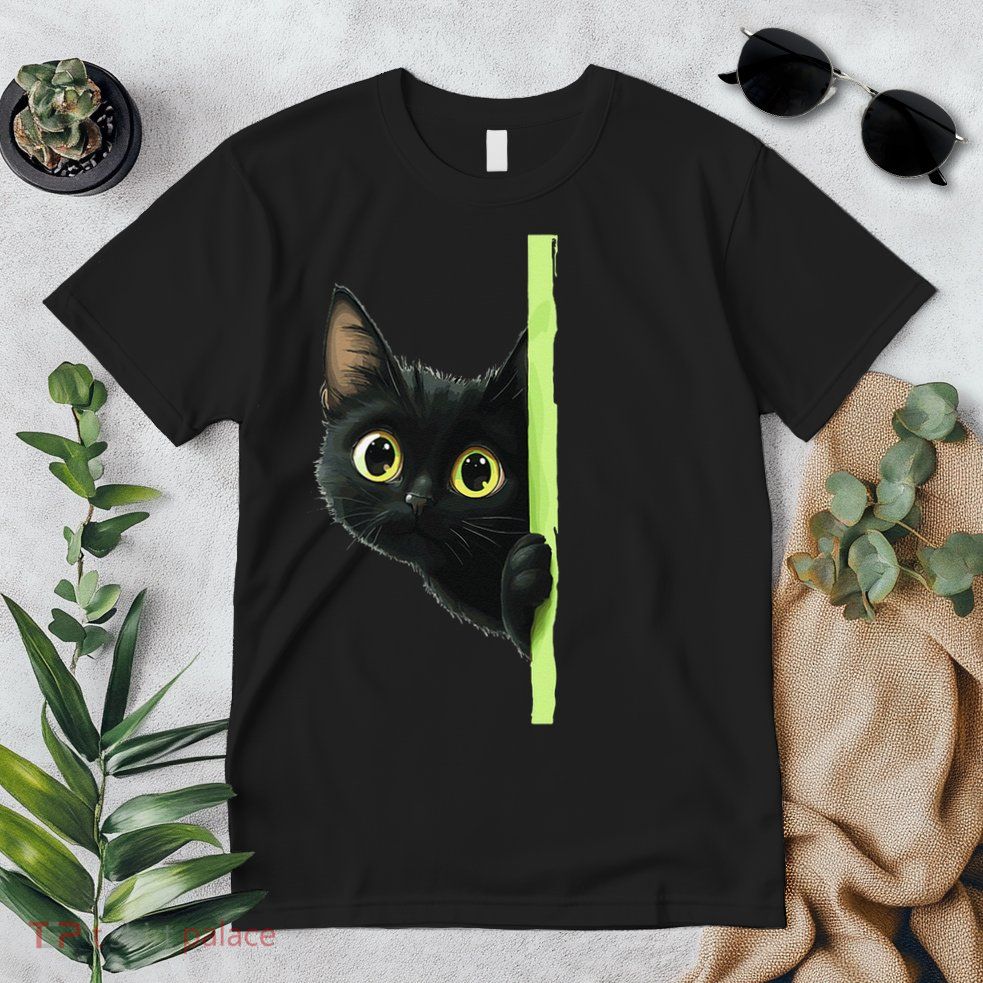 Cute Black Cat Peeking Curious Kitten 1 Premium T-Shirt