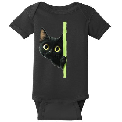 Cute Black Cat Peeking Curious Kitten 1 Baby Bodysuit