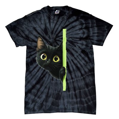 Cute Black Cat Peeking Curious Kitten 1 Tie-Dye T-Shirt
