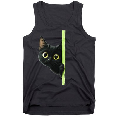 Cute Black Cat Peeking Curious Kitten 1 Tank Top