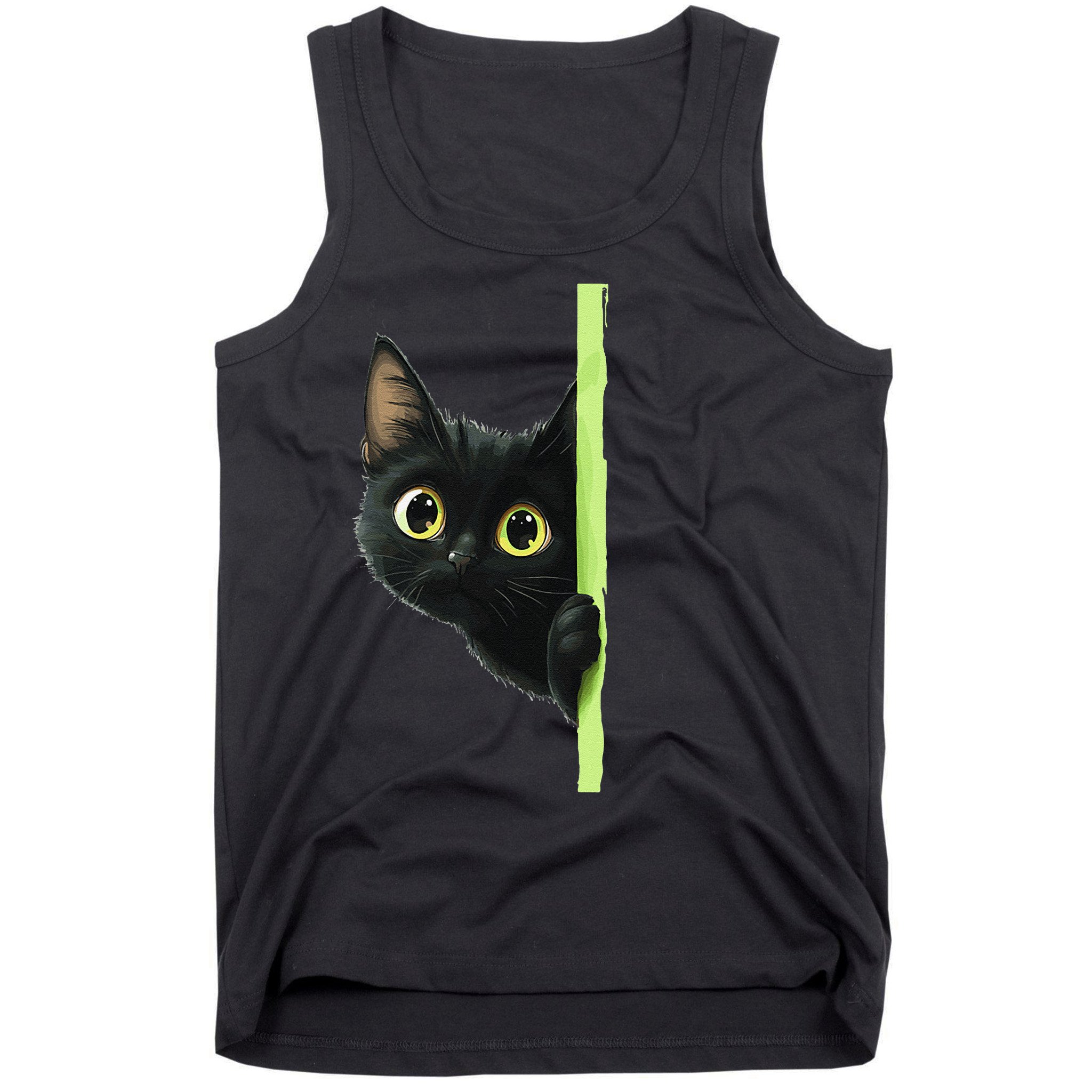 Cute Black Cat Peeking Curious Kitten 1 Tank Top