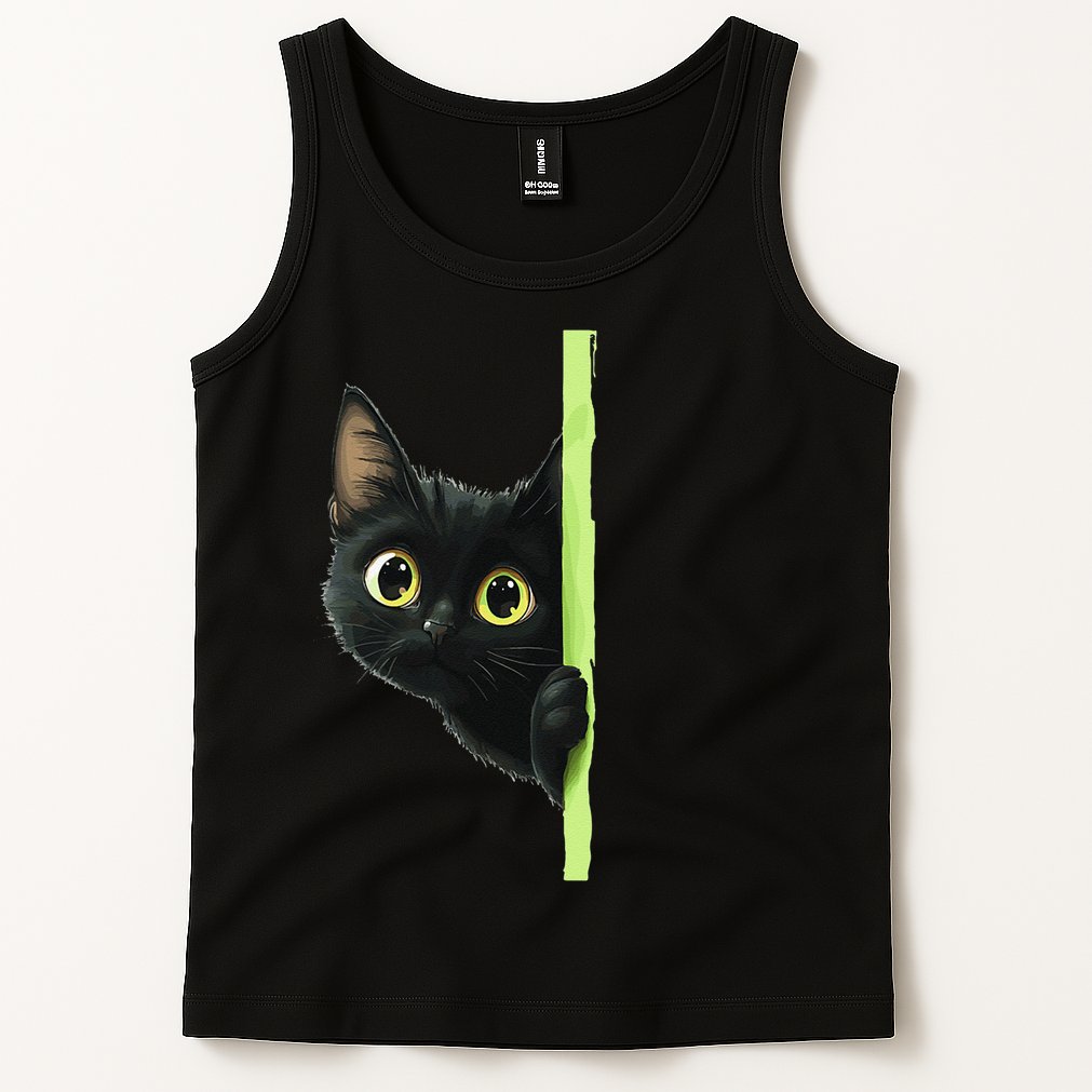 Cute Black Cat Peeking Curious Kitten 1 Tank Top