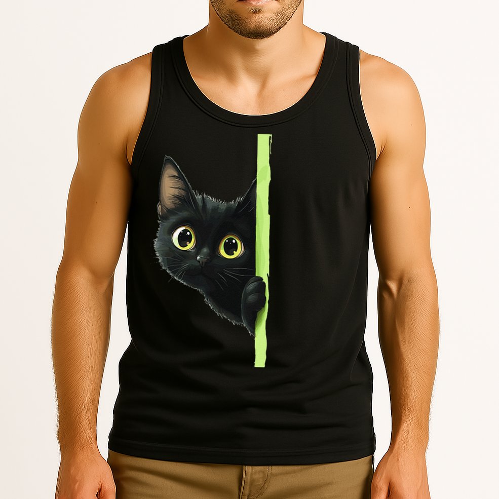 Cute Black Cat Peeking Curious Kitten 1 Tank Top