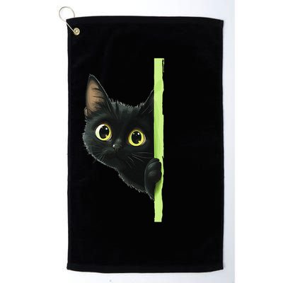 Cute Black Cat Peeking Curious Kitten 1 Golf Towel