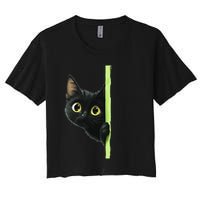 Cute Black Cat Peeking Curious Kitten 1 Women's Crop Top Tee