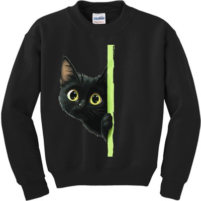 Cute Black Cat Peeking Curious Kitten 1 Kids Sweatshirt