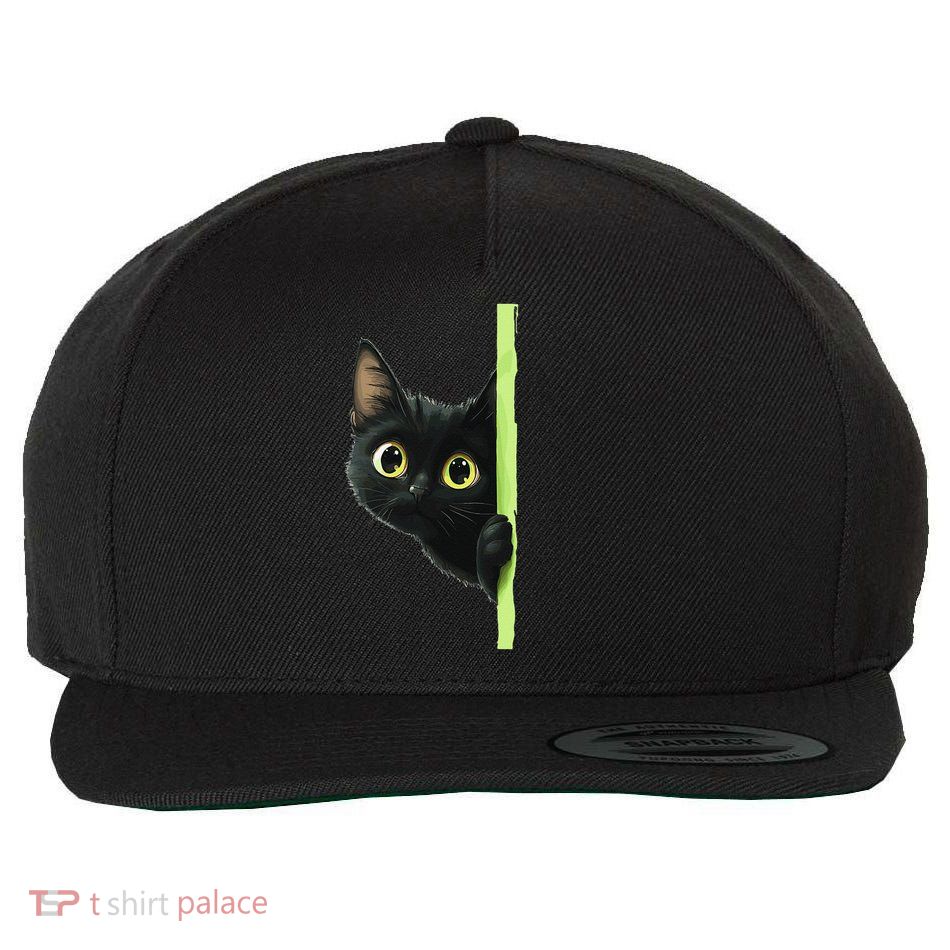 Cute Black Cat Peeking Curious Kitten 1 Wool Snapback Cap