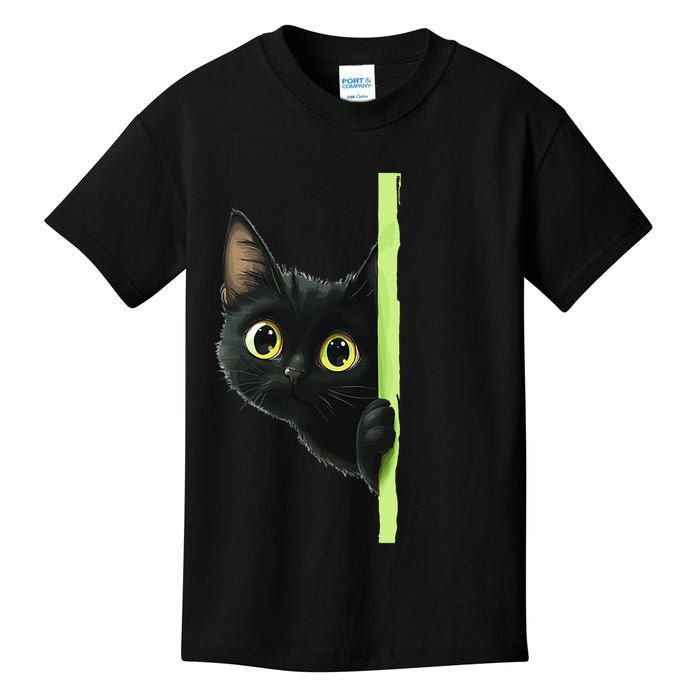 Cute Black Cat Peeking Curious Kitten 1 Kids T-Shirt