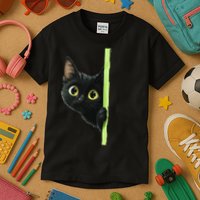 Cute Black Cat Peeking Curious Kitten 1 Kids T-Shirt