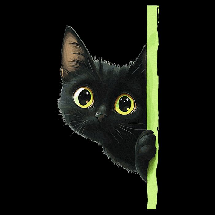 Cute Black Cat Peeking Curious Kitten 1 Kids T-Shirt