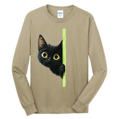 Cute Black Cat Peeking Curious Kitten 1 Tall Long Sleeve T-Shirt