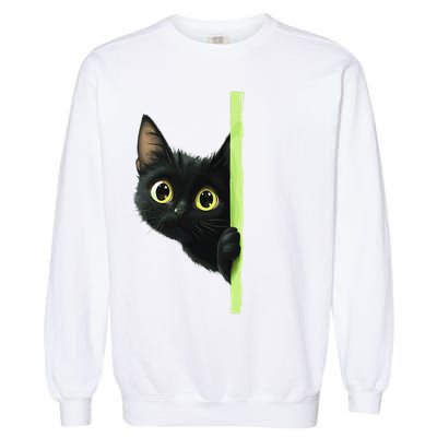 Cute Black Cat Peeking Curious Kitten 1 Garment-Dyed Sweatshirt