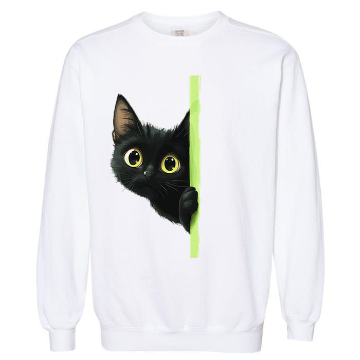 Cute Black Cat Peeking Curious Kitten 1 Garment-Dyed Sweatshirt