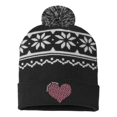 Cute Breast Cancer Awareness Ribbon Pattern Heart USA-Made Snowflake Beanie