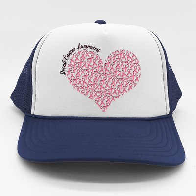 Cute Breast Cancer Awareness Ribbon Pattern Heart Trucker Hat