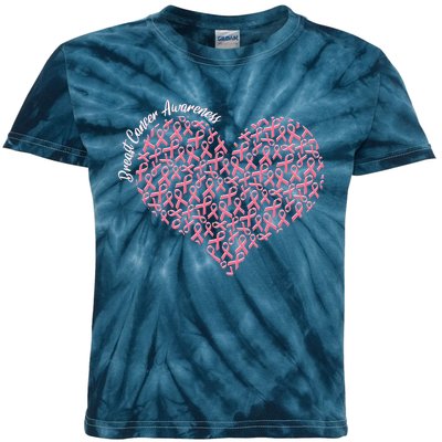 Cute Breast Cancer Awareness Ribbon Pattern Heart Kids Tie-Dye T-Shirt